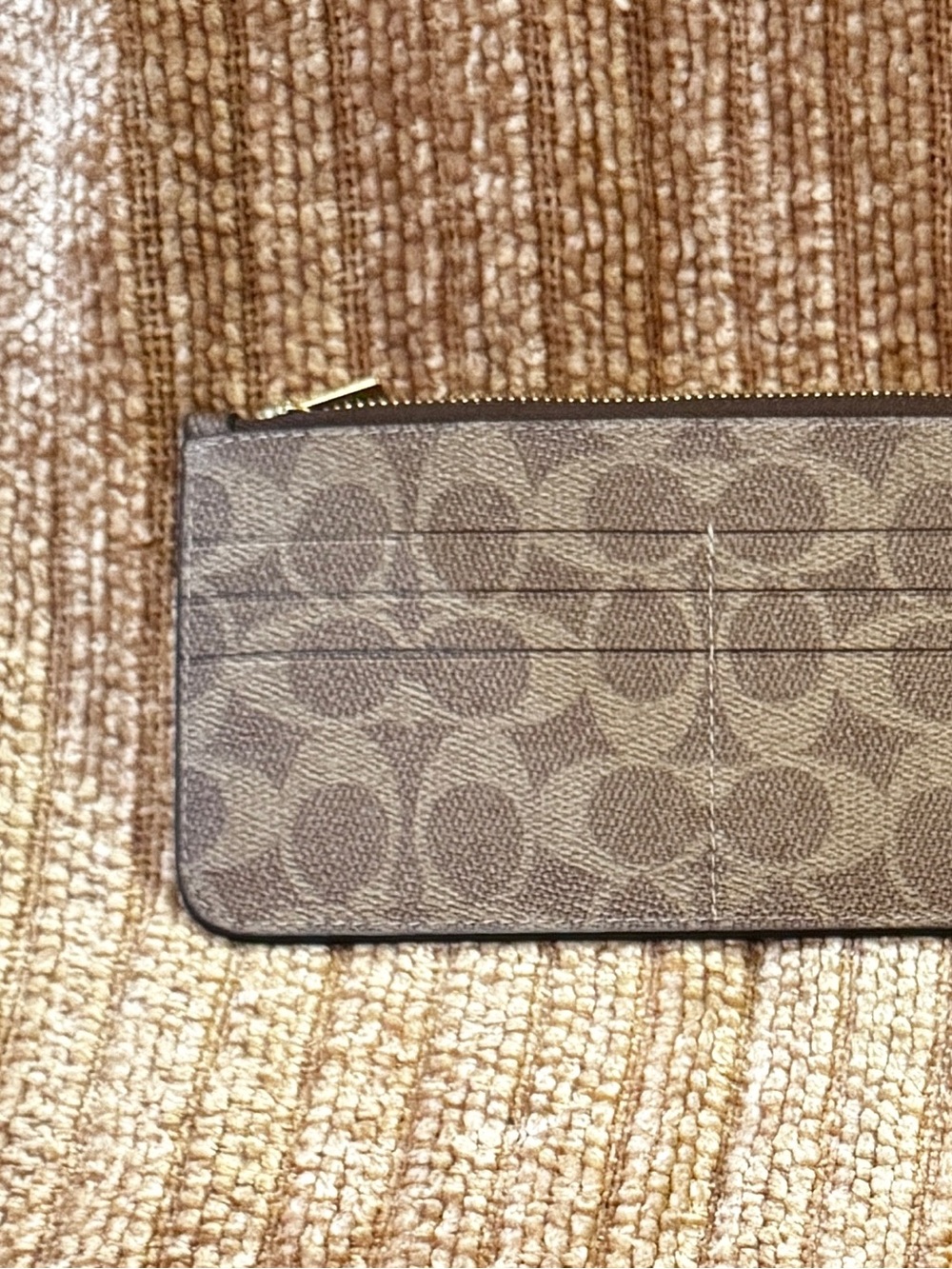 Coach Brown Signature Card Zip Wallet